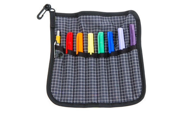 A Tool Pen Wrap filled with fine-tipped Sharpies.